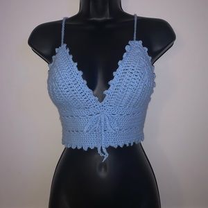 Blue Crocheted Halter Top